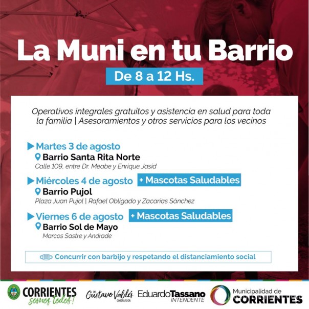 La Muni en tu Barrio: las prestaciones gratuitas llegarán al Pujol, Santa Rita y Sol de Mayo