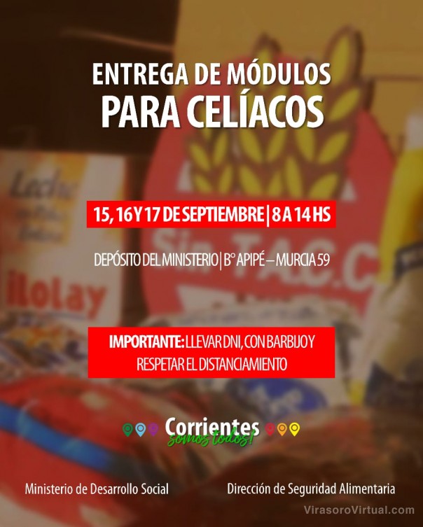 Se realizará la entrega de módulos Alimentarios para Celíacos