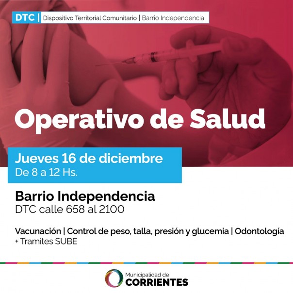 La Municipalidad realizará un operativo de salud en el barrio Independencia
