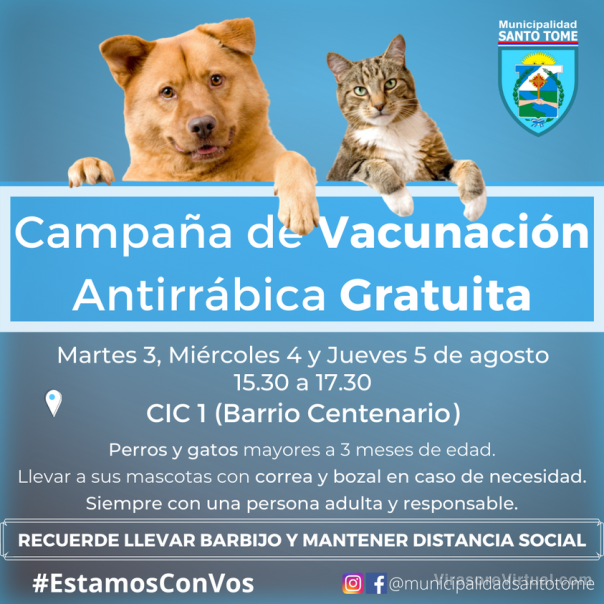 Campaña de vacunación antirrábica gratuita.
