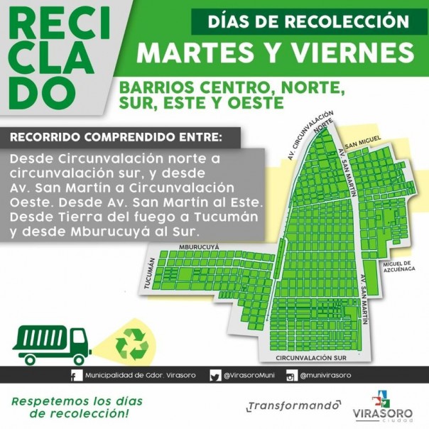 Hoy  comienza a realizarse la Recolección de Reciclado en una zona más de Virasoro.