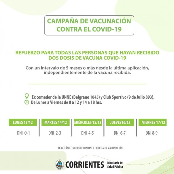 Salud Pública comunica puntos de aplicación de dosis según grupo etario