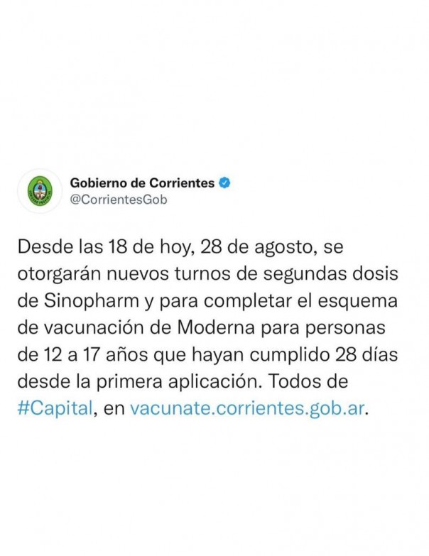 Vacunación Covid-19 en Capital: se otorgaron  turnos para segundas dosis de Sinopharm y Moderna