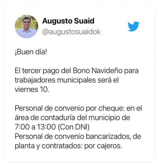 3er pago Bono Navideño