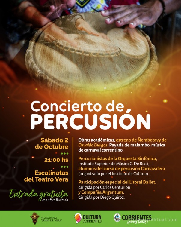 Provincia brindará una propuesta diferente con instrumentos de percusión en las escalinatas del Teatro Vera