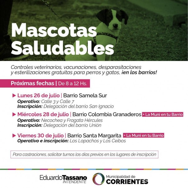 La Municipalidad acerca atenciones veterinarias gratuitas a los barrios Samela,