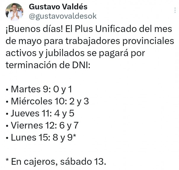 Plus Unificado: Valdés confirma días de pago y Provincia inyecta otros $2.300 millones al mercado local