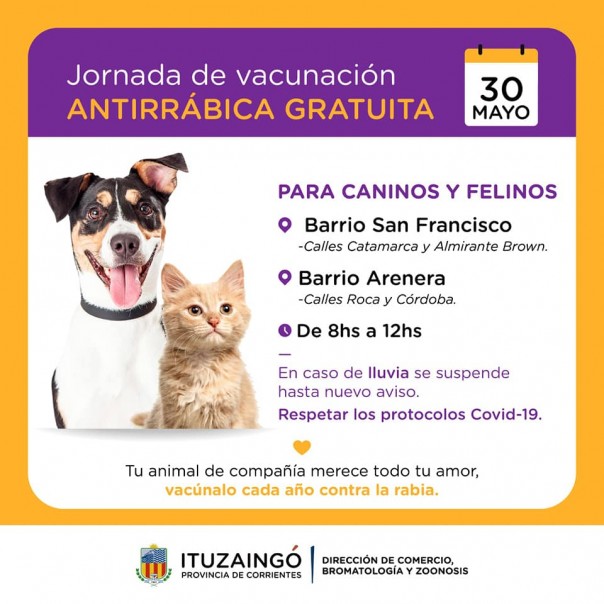 ¡Cronograma de vacunación antirrábica!