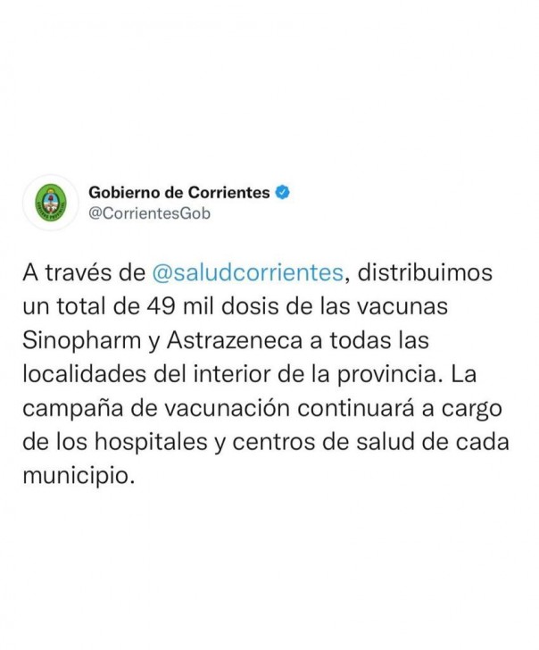La Provincia distribuyó 49 mil dosis de vacunas a todas las localidades del interior