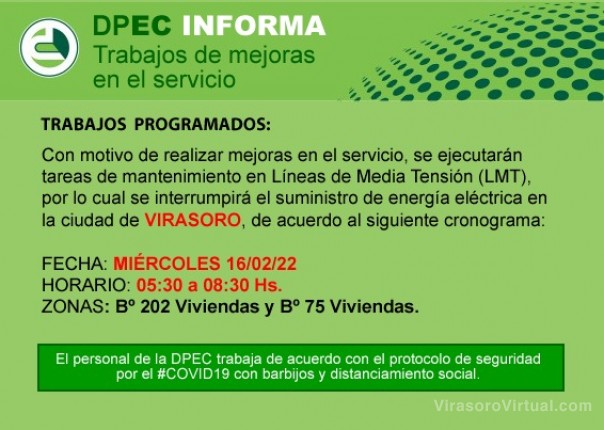 Se interrumpira el suministro de energia este miercoles 16