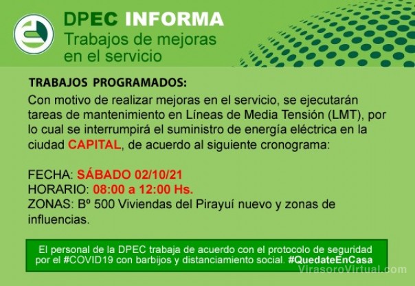 La DPEC realizará trabajos de mejoras en Capital y Esquina