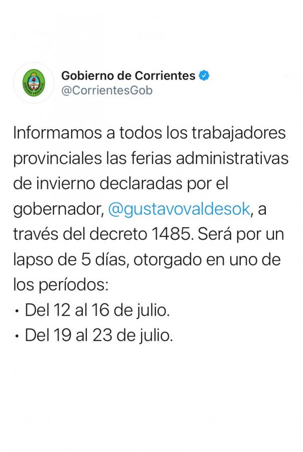 Valdés definió la feria administrativa de invierno para trabajadores de la Provincia