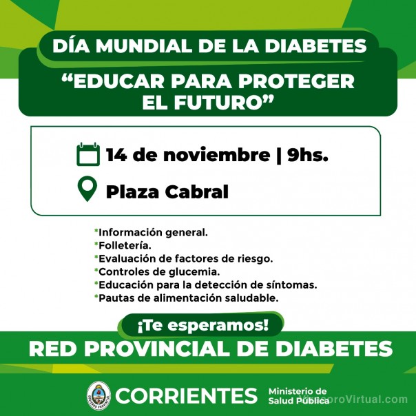 Salud realizará actividades de concientización y prevención por el Día Mundial de la Diabetes