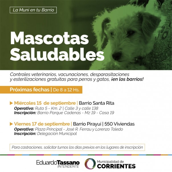 Las atenciones veterinarias gratuitas llegan a los barrios Santa Rita y Pirayuí