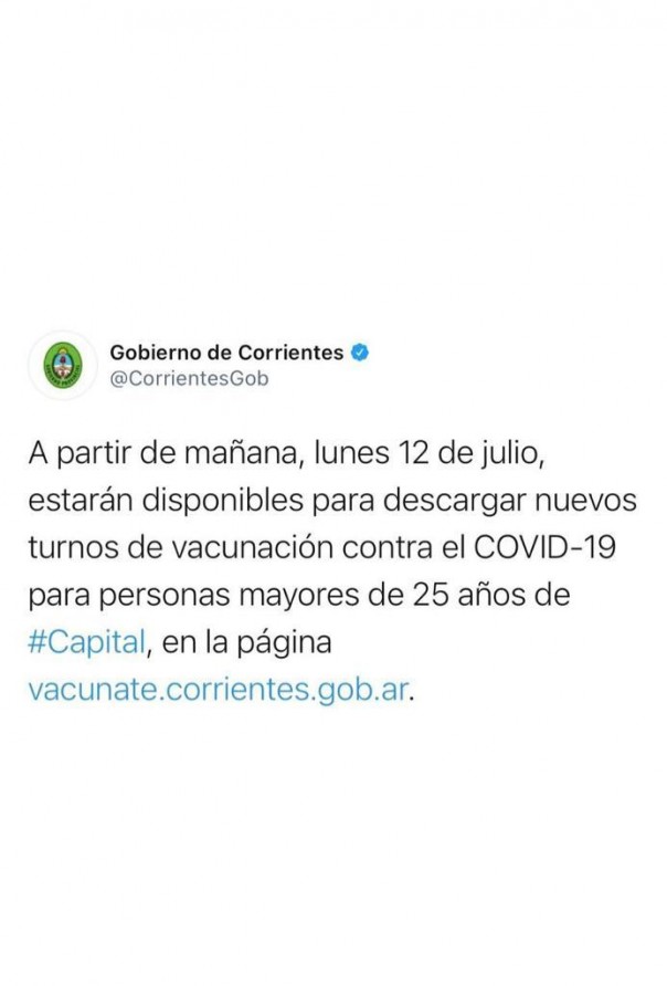 A partir de hoy estarán disponibles nuevos turnos para mayores de 25 años de Capital