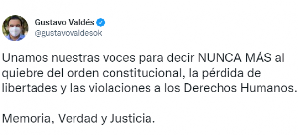 En el Día de la Memoria, Valdés instó a continuar transcurriendo una vida en democracia