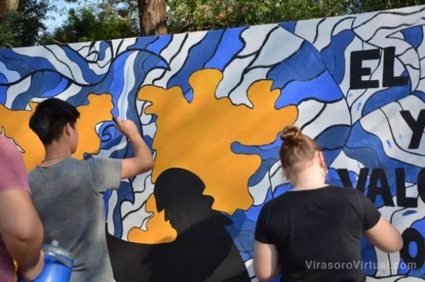 Los estudiantes virasoreños pintan murales en honor a la gesta de Malvinas