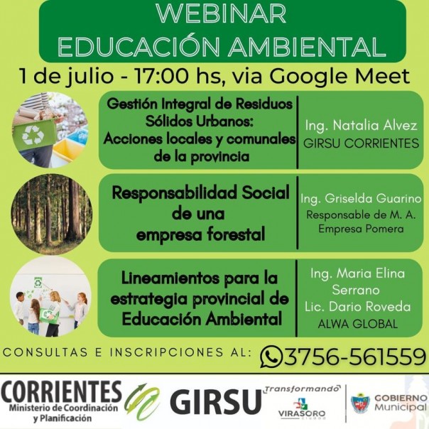 El día jueves 1 de julio a las 17 horas te invitamos a participar del Webinar acerca de Educación Ambienta!!