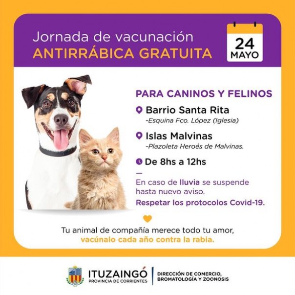 ¡Cronograma de vacunación antirrábica!