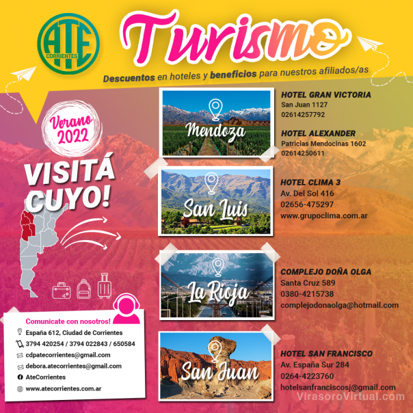 ATECorrientes ofrece importantes descuentos y beneficios en destinos turísticos para sus afiliados