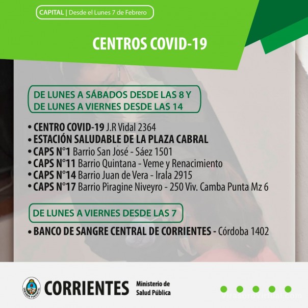 Salud Pública comunica cuáles son los Centros Covid-19 que funcionan en Corrientes