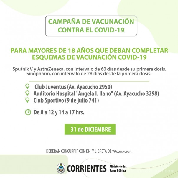 Salud Pública aplicará dosis para iniciar, completar y reforzar esquemas a mayores de 18 años