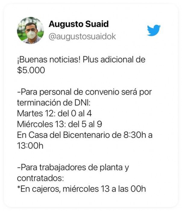 El intendente Augusto Suaid anuncio