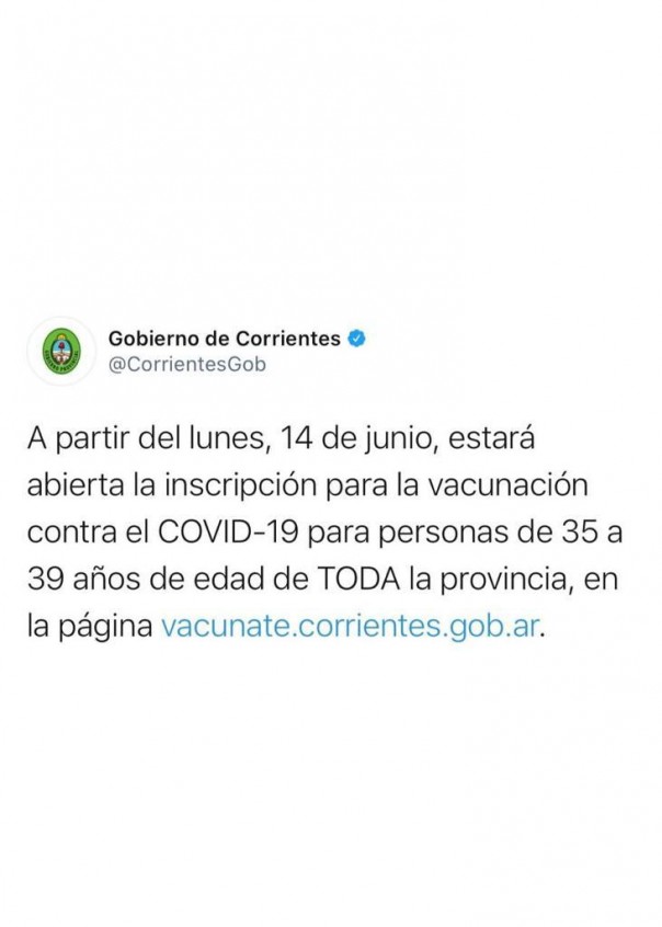 Desde el lunes inscriben personas de 35 a 39 años para vacunarse contra el Covid-19