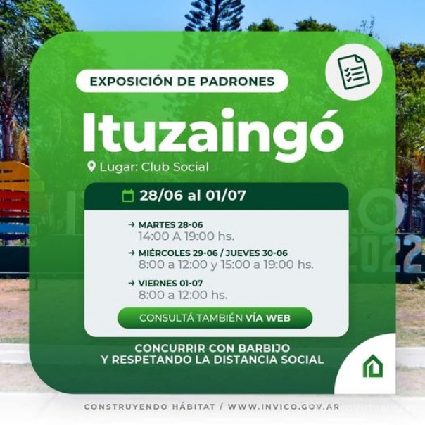 Del 28 de junio al 1 de julio Invico Corrientes , se encontrará exponiendo los padrones de postulantes