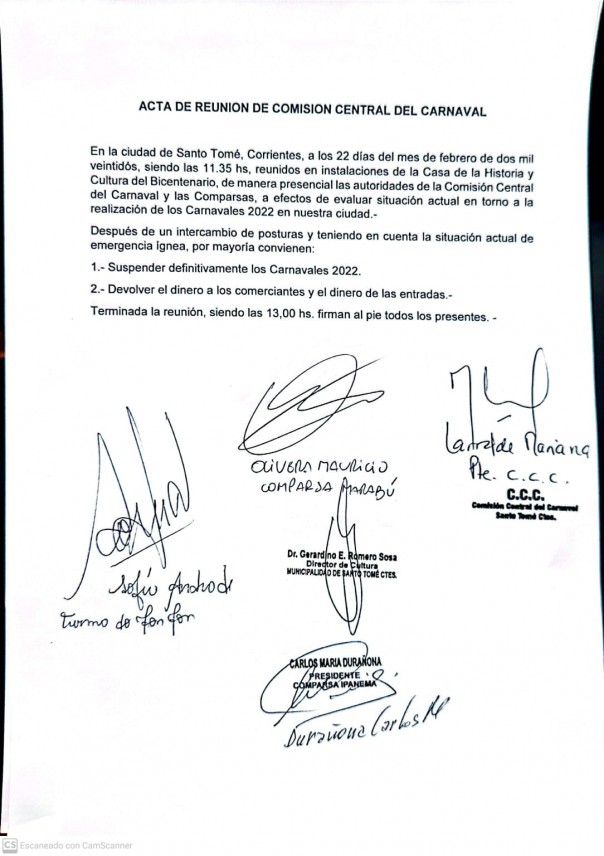 Desde de la Comisión Central del Carnaval informan que la edición 2022 queda suspendida
