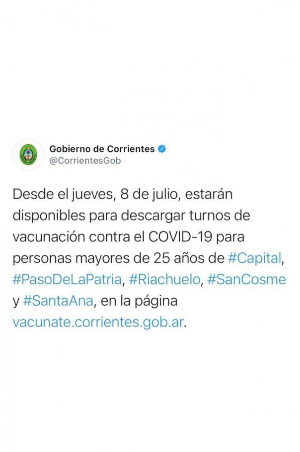 Desde este jueves se pueden descargar turnos para mayores de 25 años, de Capital y de otras cuatro localidades
