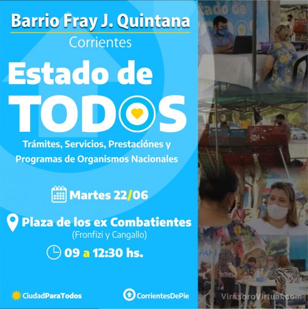 Corrientes: este martes 22/6 organismos nacionales brindarán trámites y gestiones en B° Quintana