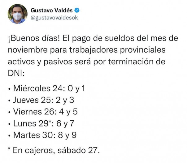Provincia vuelca $5.200 millones en haberes y acumula cerca de $6.500 millones de inversión salarial en noviembre