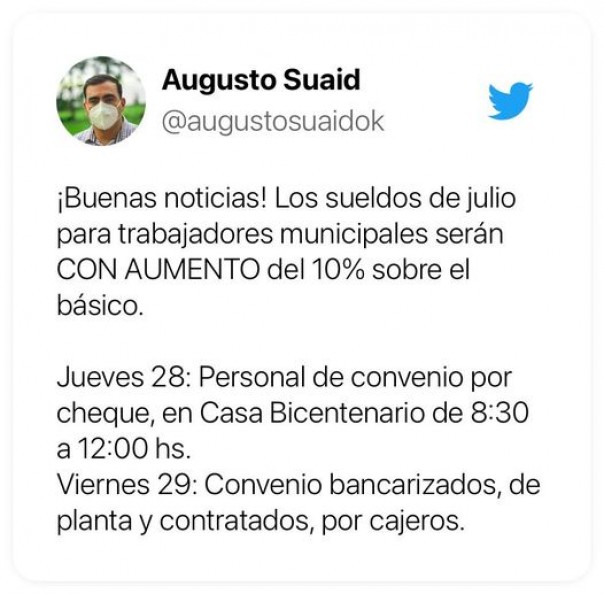Sueldos de julio con aumento del 10%