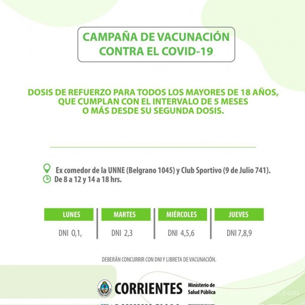 Vacunación contra el Covid- 19: dosis de refuerzo para mayores de 18 años