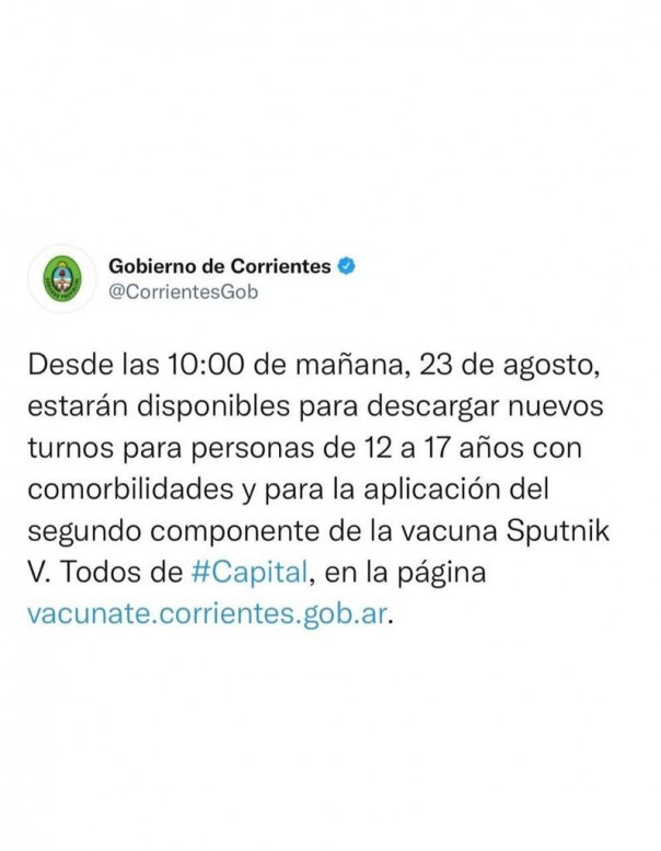 Hoy estarán disponibles para descargar turnos para personas de 12 a 17 años con comorbilidades