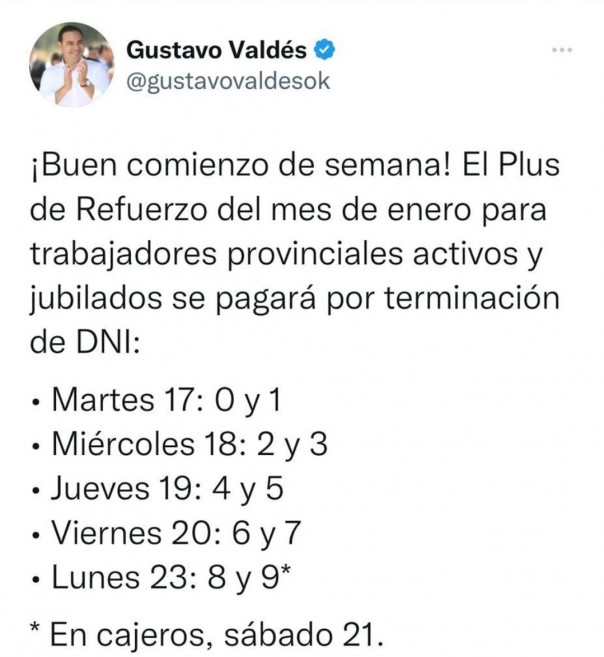 Plus de Refuerzo: Valdés confirma pago de $10 mil y Provincia vuelca otros $860 millones