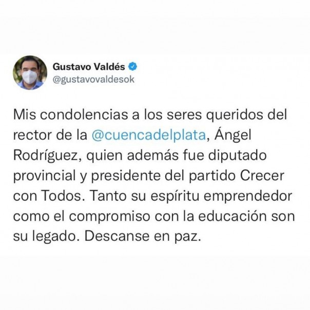 Valdés expresó sus condolencias por el fallecimiento de Ángel Rodríguez