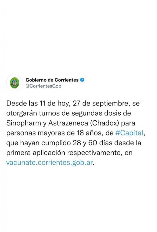 Otorgan turnos para segundas dosis de Sinopharm y Astrazeneca